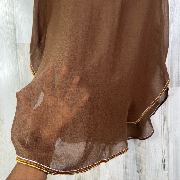 BCBGMAXAZRIA Beach Cover Up Top‎ with beaded neckline Womens Sheer Shirt OS - Picture 9 of 15